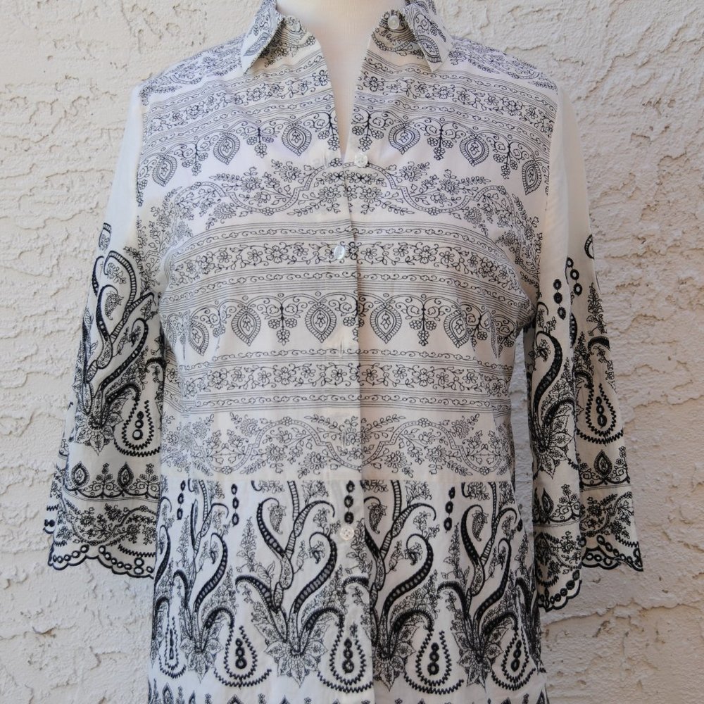Chico's Black and White Embelished  Tunic Blouse